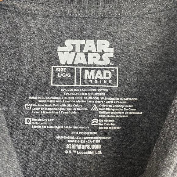 Star Wars Long Sleeve T-Shirt Men L The Mandalorian Dark Gray Grunge Collectible - Picture 4 of 4